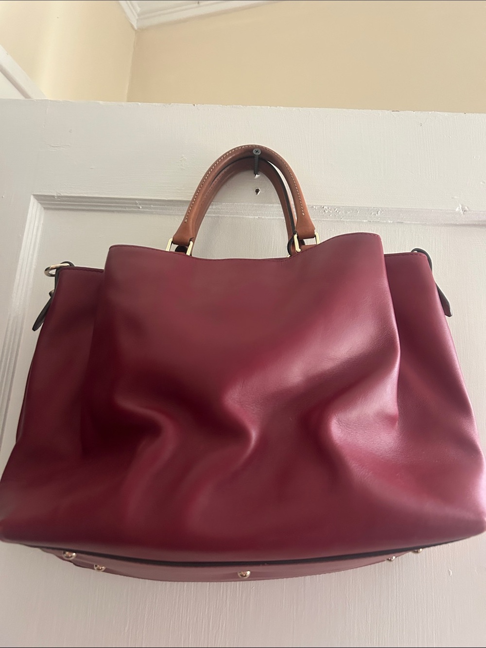 Dooney & Bourke Wine Red Leather Satchel with Tan Handles - Picture 7 of 14